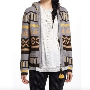 Anthro Sparrow Fair Isle hooded Fringe Cardigan